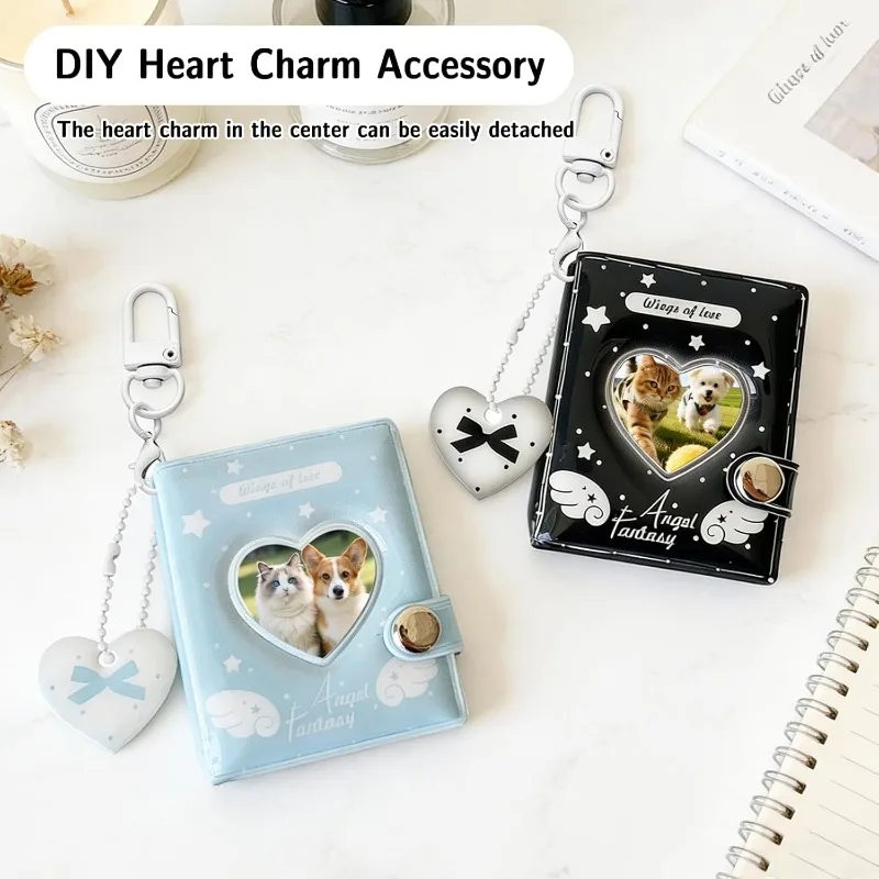 Mini Photo Album Keychain - Portable Kpop Photocard Binder With Heart Charm, Holds 32 Photos 2 Inch view 3