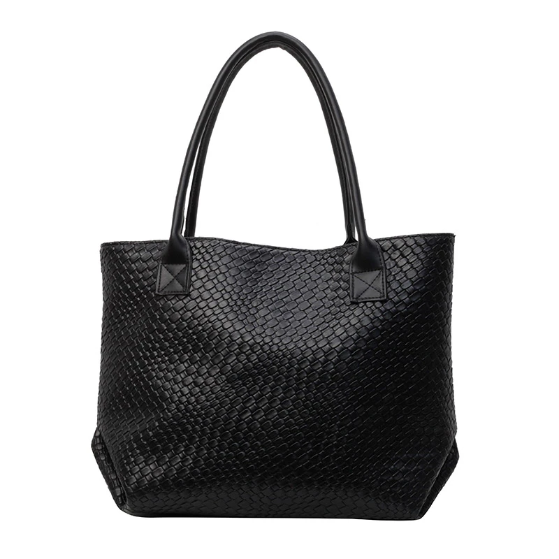 

Women's Woven Pattern Tote Bag Elegant PU Leather Handbag Vintage Large Capacity Fashion Trending Japon Style Shoulder Bags