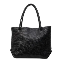 Women's Woven Pattern Tote Bag Elegant PU Leather Handbag Vintage Large Capacity Fashion Trending Japon Style  Shoulder Bags