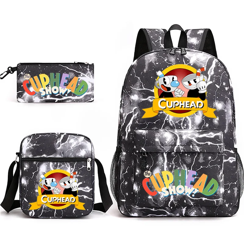 Hip Hop Youthful New Game Cuphead Show Print 3pcs/Set Student Travel bags Laptop Daypack Backpack Shoulder Bag Pencil Case