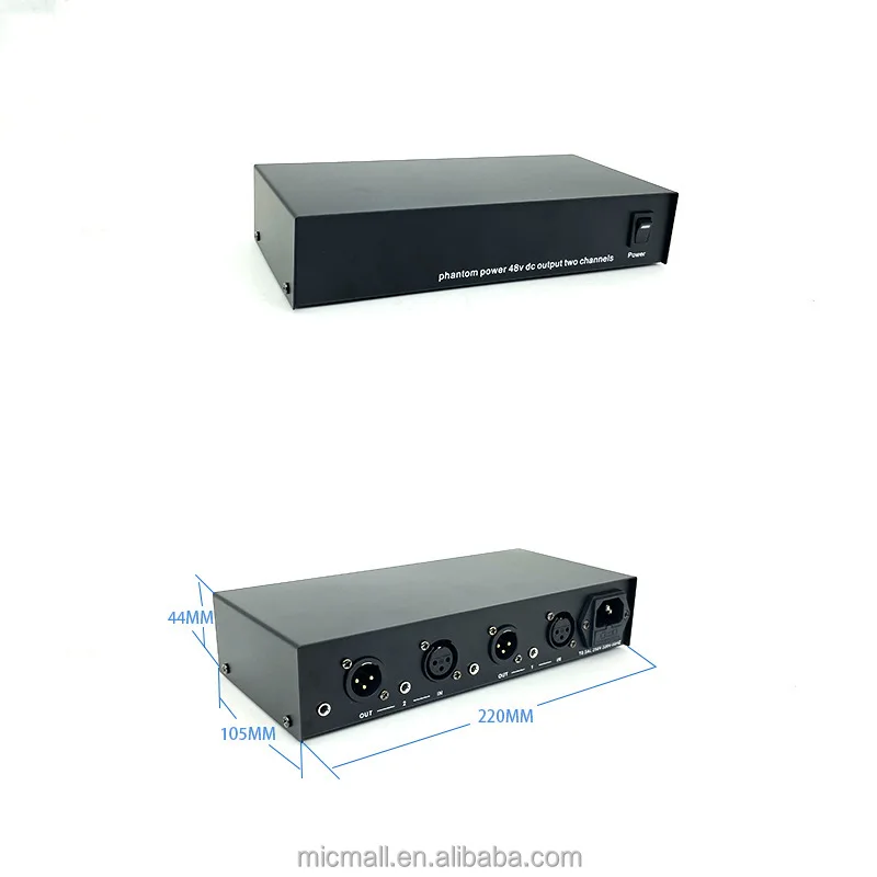 Two in One Out 48V Condenser Microphone Phantom Power Supply for Choir Conference Speech