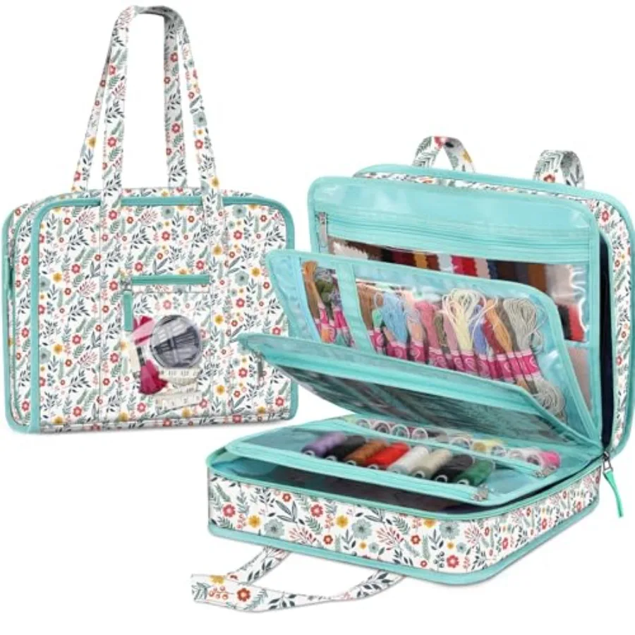 

Sewing and Craft Supplies Storage Tote Large Capacity Travel Packing Organizer Bag with Clear Pockets and Handle for Knitting C