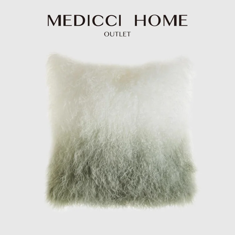 Medicci Home Real Mongolian Lamb Fur Curly Wool Cushion Cover INS Luxury Decorative Sheepskin Throw Pillowcase Teal 45x45cm
