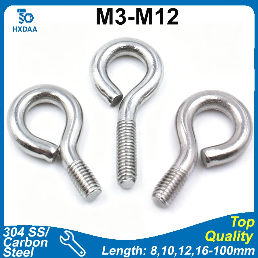 M3 M4 M5 M6 M8 M10 M12 304 Stainless Steel/Carbon Steel Zinc Plated Closed Eye Bolt Machine Thread Lifting Ring Hook