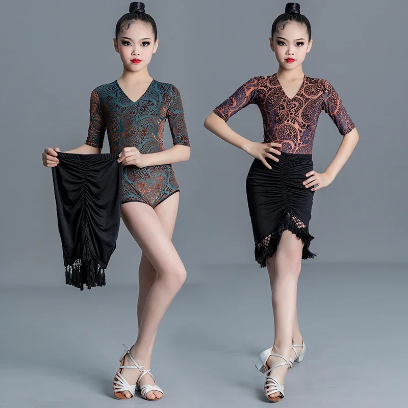 New Children Latin Dance Clothes Girls Training Clothes Split Suit Competition Performance Wear