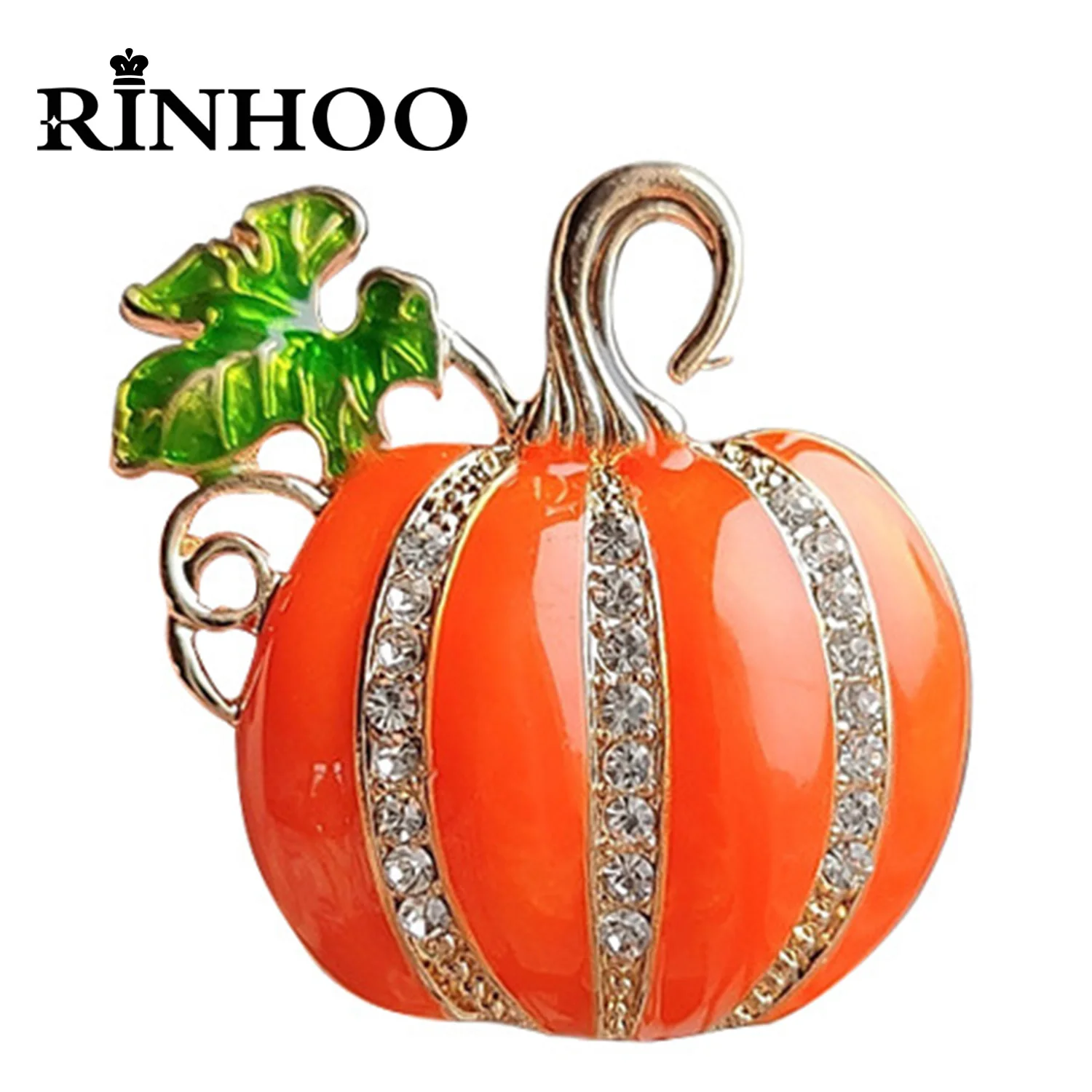 Rinhoo Green Leaf Enamel Pumpkin Brooches For Women Men Vintage Ghost Skull Witch Hat Pumpkin Pins Plant Badge Halloween Jewelry