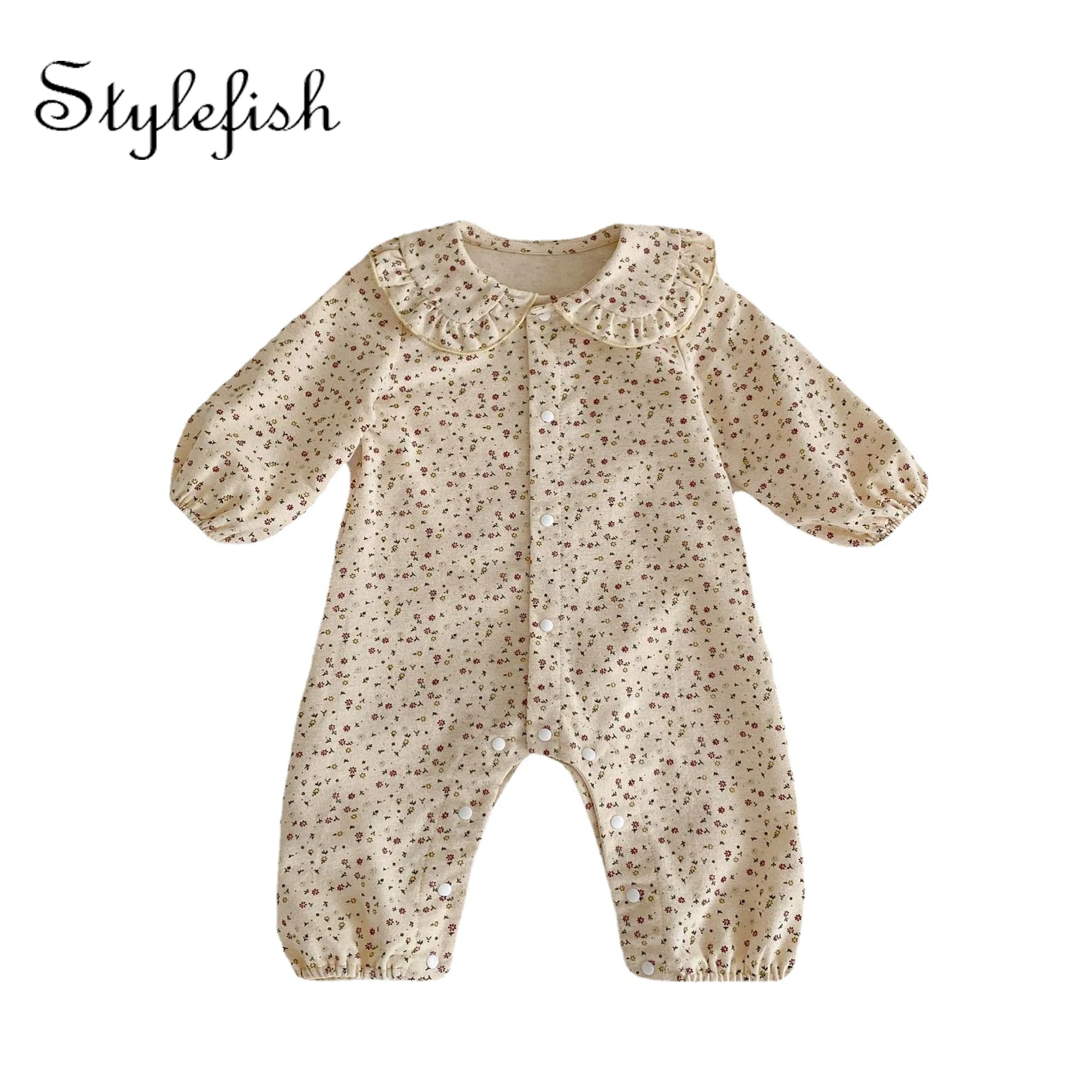 2022 autumn infant cotton jumpsuit baby long sleeve floral doll collar romper baby clothess