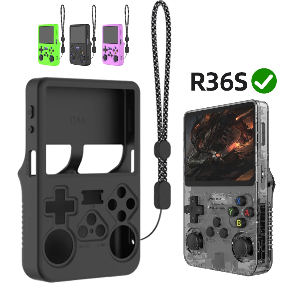 R36S Protective Cover with Lanyard Silicone Case Handheld Game Console Protector Anti-scratch Game Accessories for ANBERNIC R36S