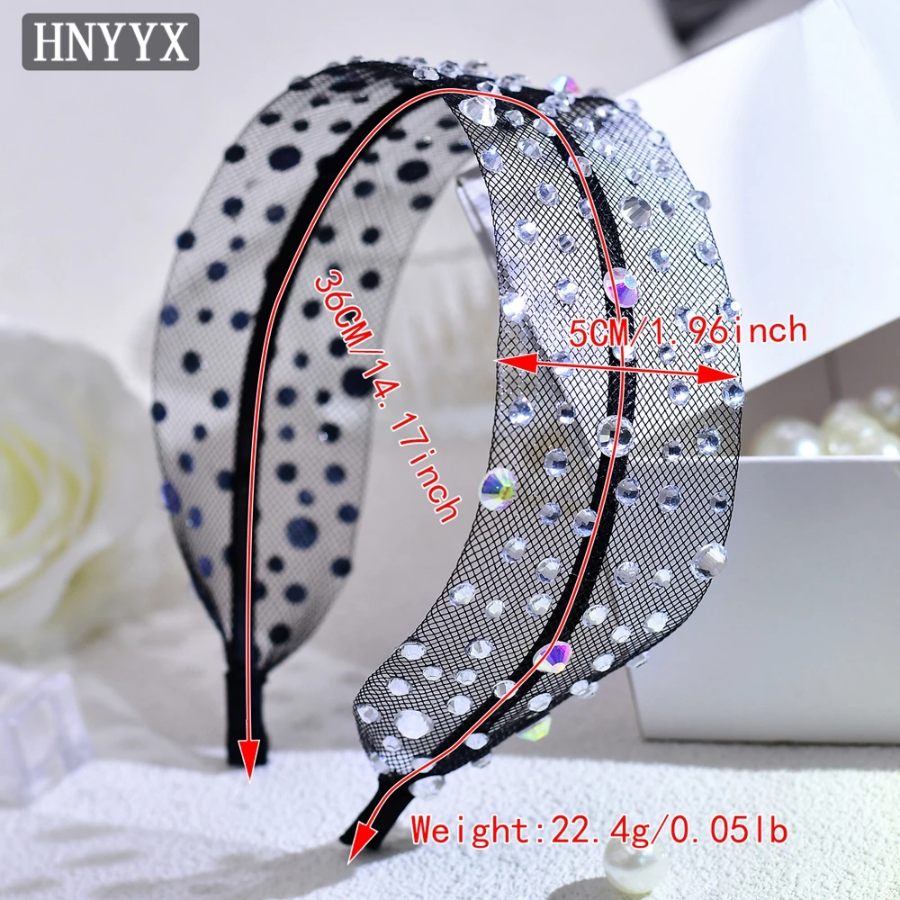 HNYYX Rhinestone Headband Wide Brim Baroque Hair Hoop Vintage Hair Accessories for Women Festival Headwear Party Head Piece A66