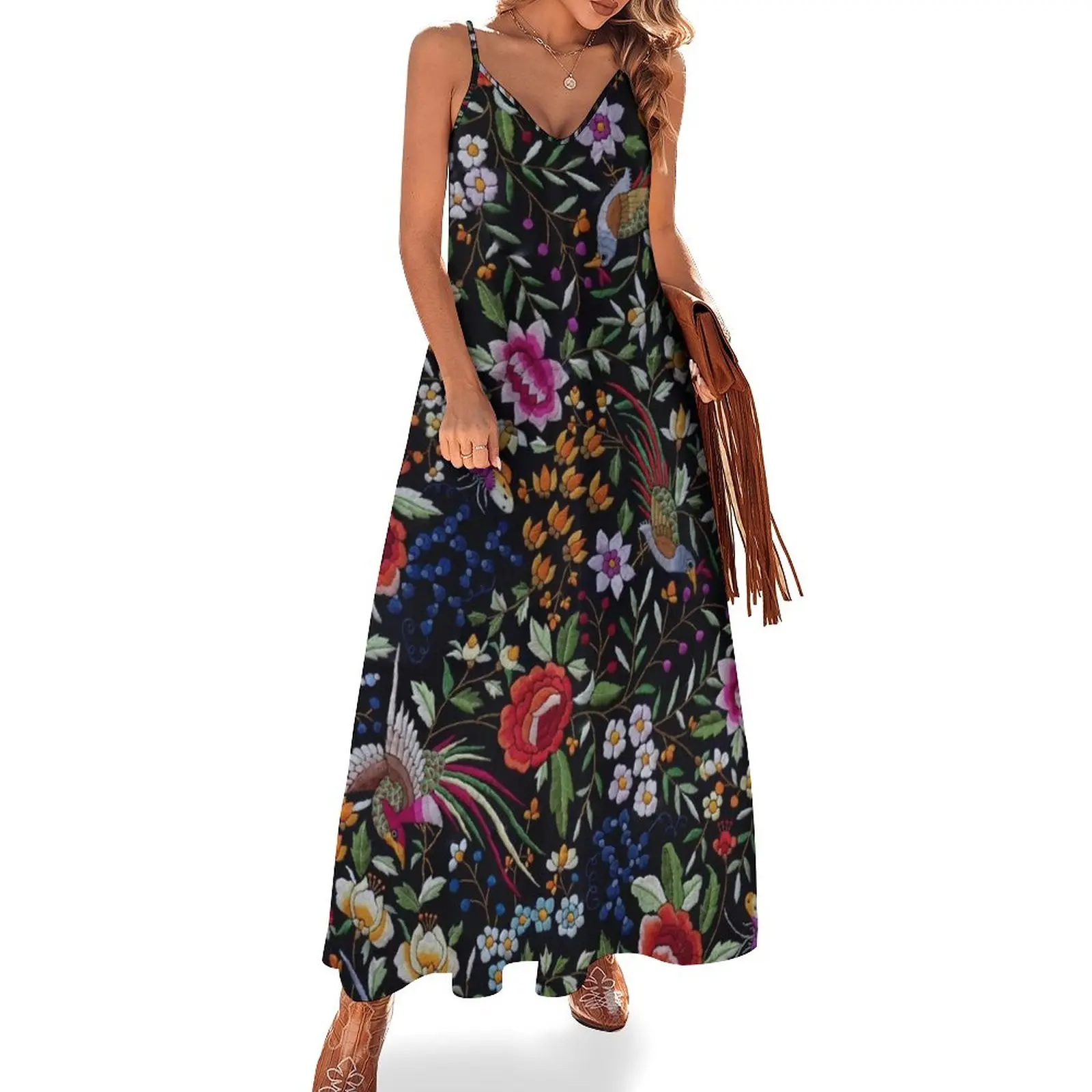 

Spanish flamenco manton shawl motif Sleeveless Dress Women long dress Bride dresses