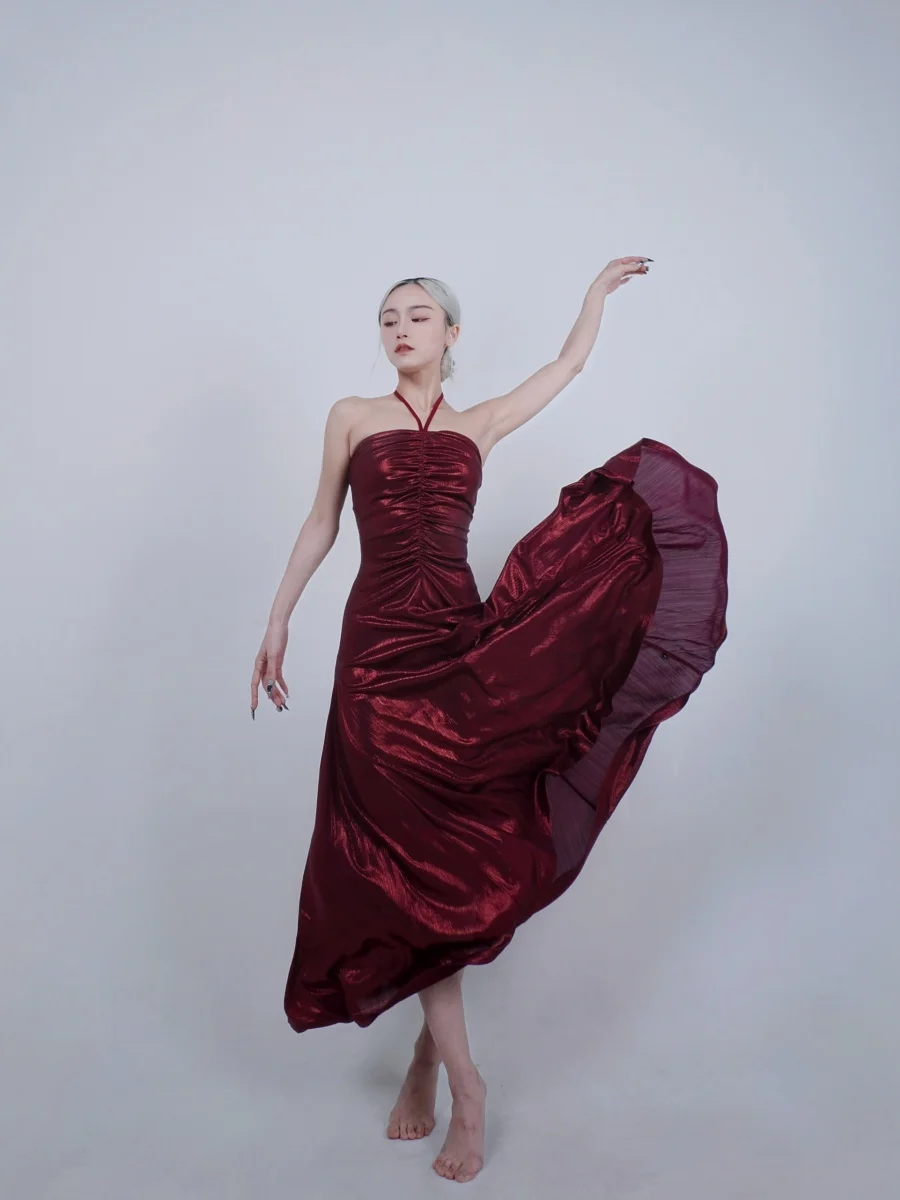 

Женское платье Ele Red Maxi Dr Sensation, длинная юбка высокого качества для выступлений, другие материалы