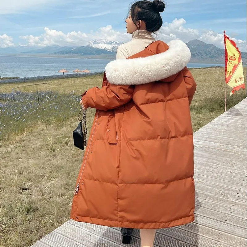 New Women Down Cotton Coat Winter Jacket Female Mid Length Version Parkas Thick Warm Outwear Hooded Fur Collar Overcoat