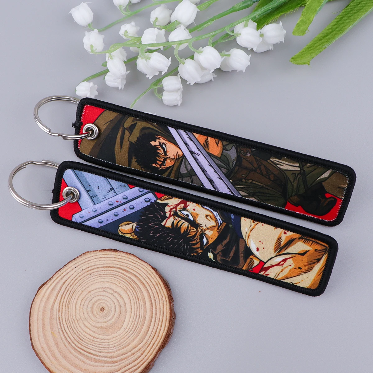 Fantasy Comics Key Tags Manga Warrior Embroidery Key Fobs Keychain for Car Motorcycles Key Pendant Cosplay Accessories Toys Gift