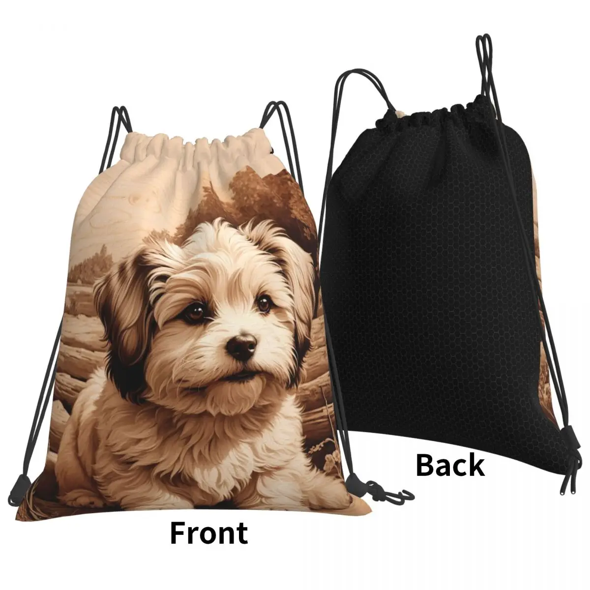 Havanese The Joyful Spirit Of Wood Backpacks Multi-function Drawstring Bundle Pocket Shoes Bag Book Bags for Travel School