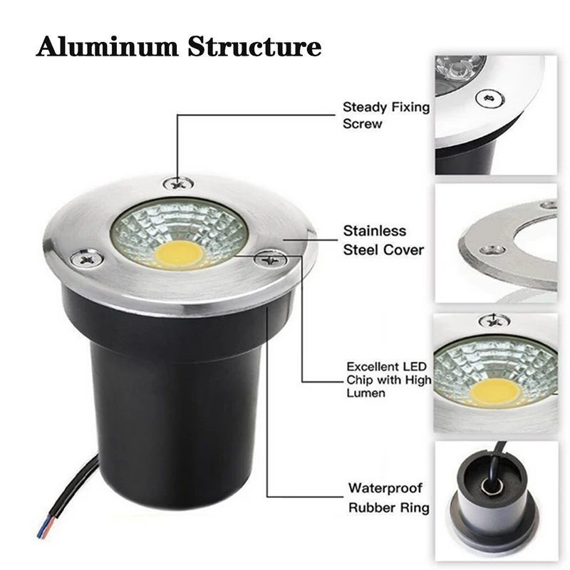 LED Underground Light 3W 5W 10W COB Floor Lamp Outdoor Ground Spot Landscape Garden Square Path Buried Yard 85-265V DC12V IP67