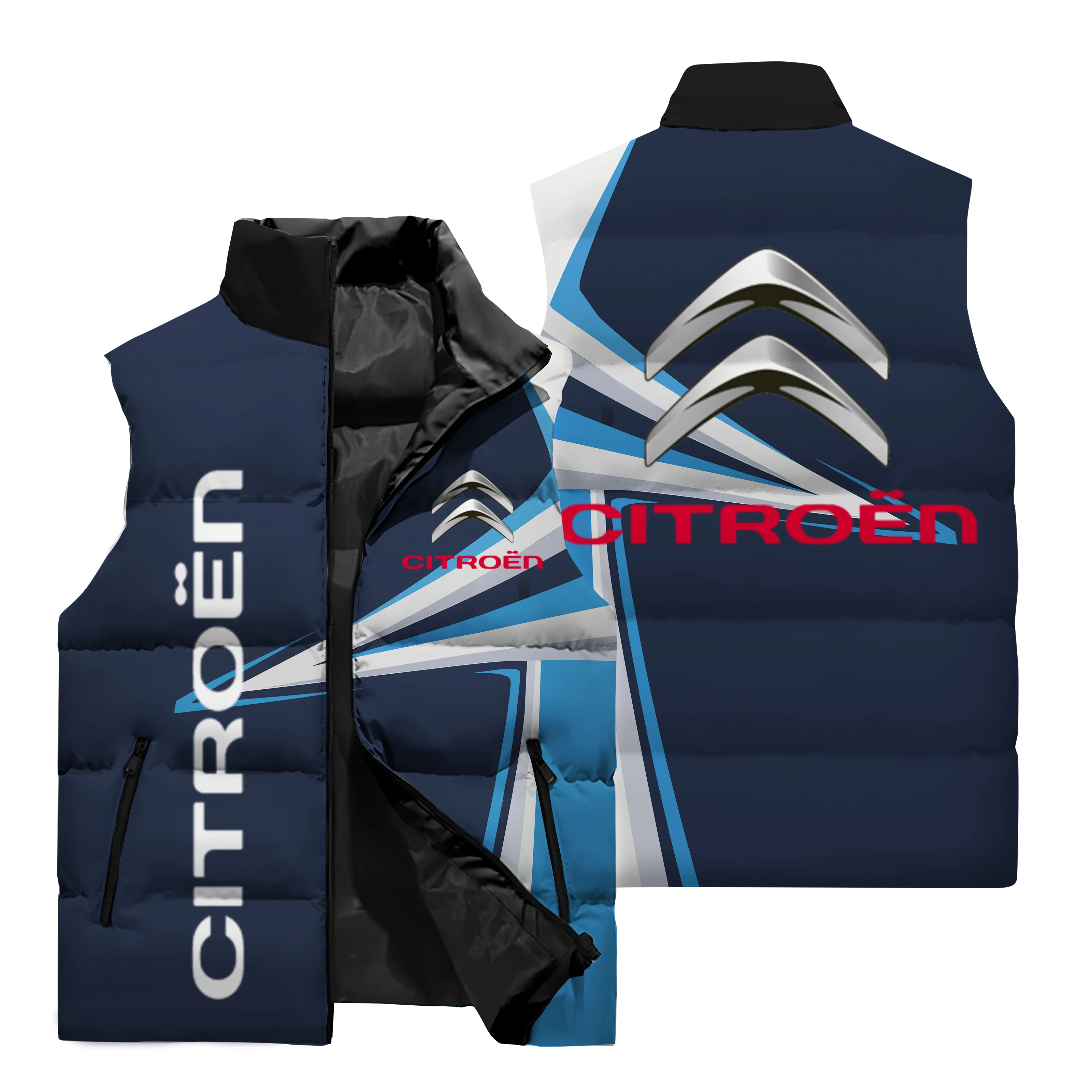 Citroen Car Printed Sleeveless Vest Odzież męska Zimowa moda uliczna Nowy Harajuku y2k Kamizelka męska Odporna na zimno Ciepła bawełniana podszewka