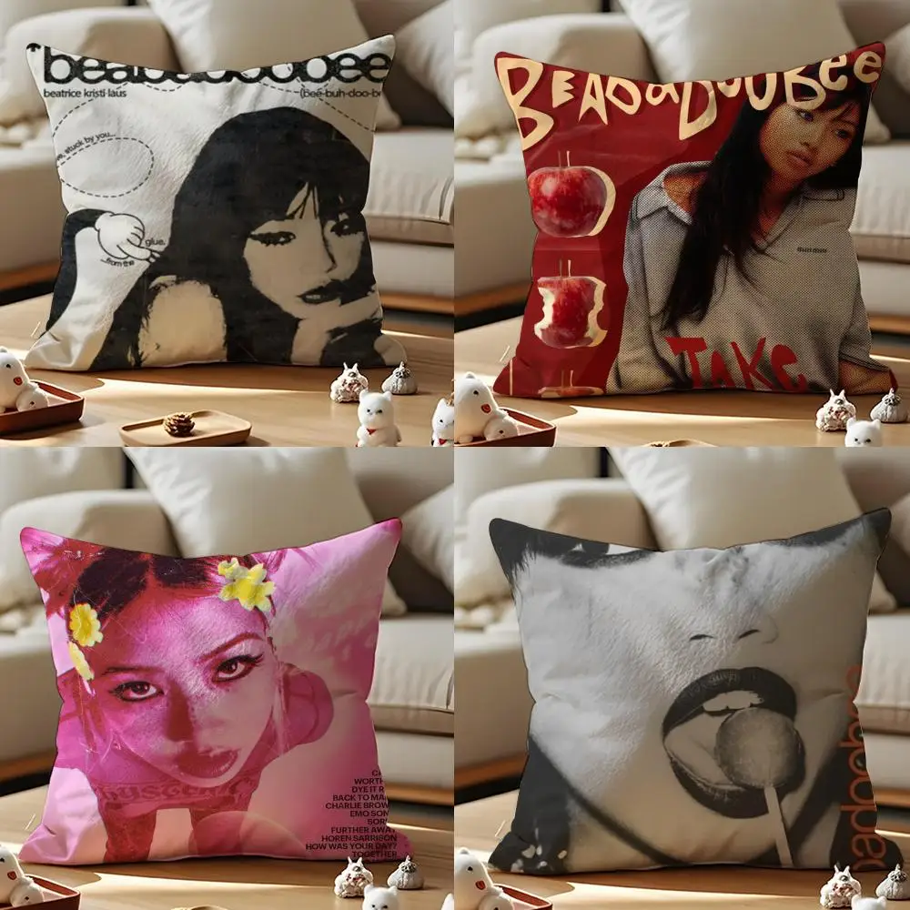 Pretty Singer B-Beabadoobee Cushion Cover Anti-dustmite Pillowcase Invisible Zipper Silky Short Plush Sofa Cushion Cover