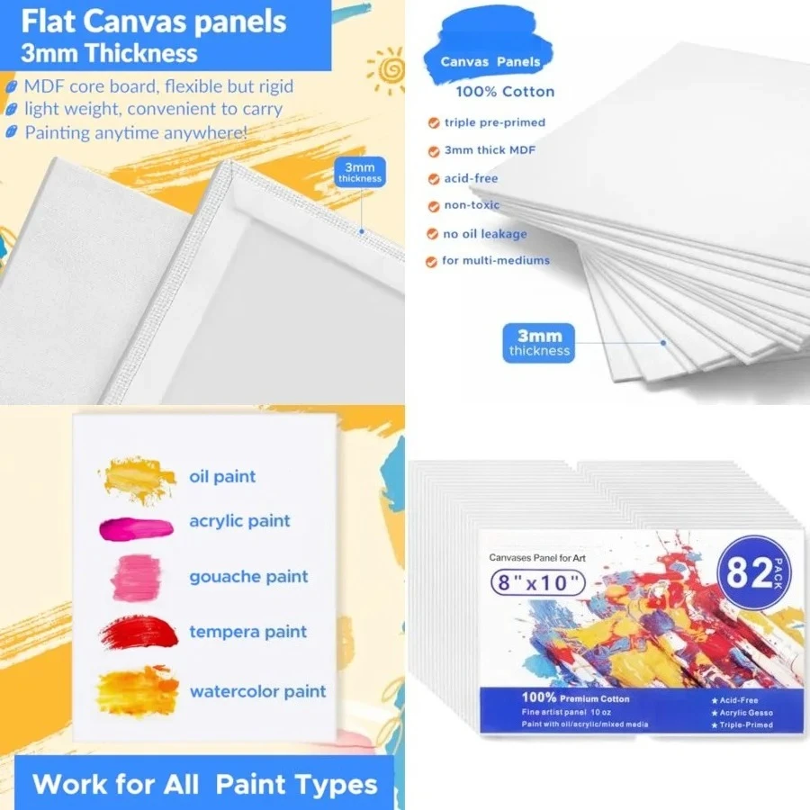

Canvas Boards 82 Pack, 8x10inch Blank Canvases for Painting Bulk, Gesso Primed Acid-Free 100% Cotton Painting Canvas Panels for Acrylic Oil Tempera Watercolor Paints, Art Painting Supplies