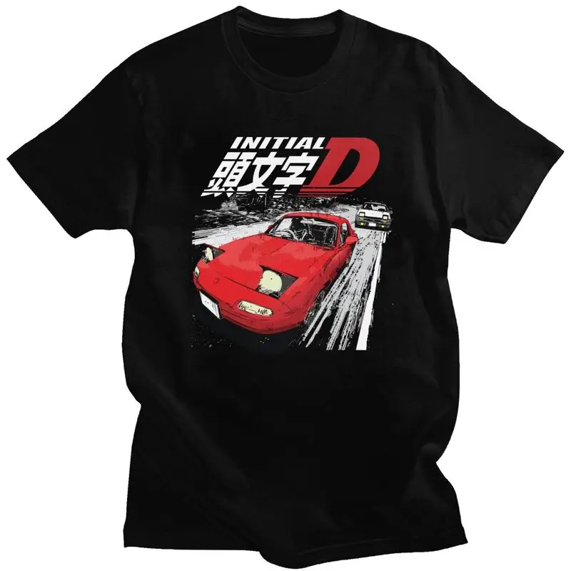 Custom Drift Car Battle Initial D T Shirt for Men 100% Cotton Tshirt Leisure Tees Short Sleeves T-shirt Slim Fit