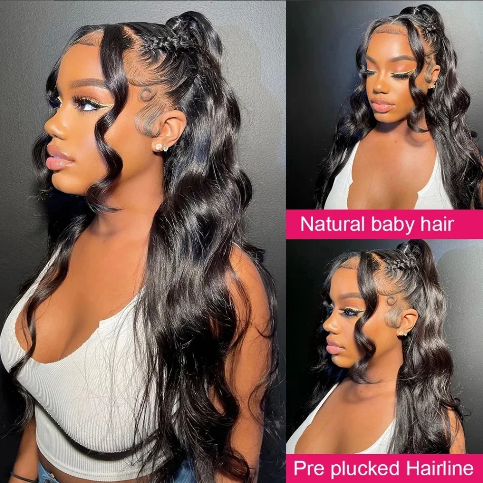 Body Wave 360 Full Lace Wigs Human Hair Pre Plucked HD 180% Density Brazilian Ponytail Hair Wavy Wig Pre-cut Drawstring Lace Brazilian Ponytail Hair Wavy
