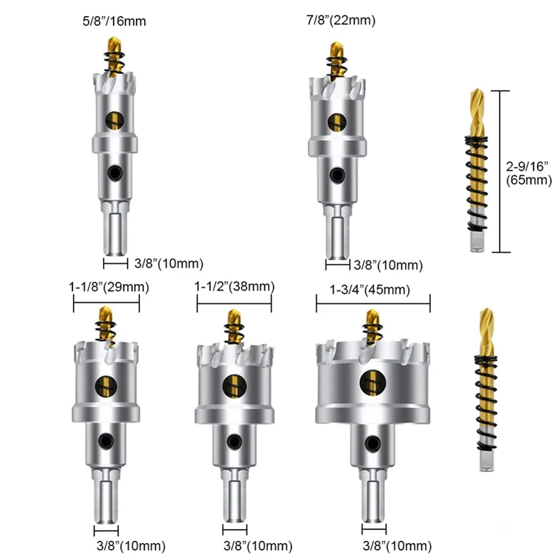 7PC Hole Saw Kit for Hard Metal, 5/8in-1-3/4in Tipped Hole Saw Set Heavy Duty Hole Cutter for Metal Iron Wood Plastic