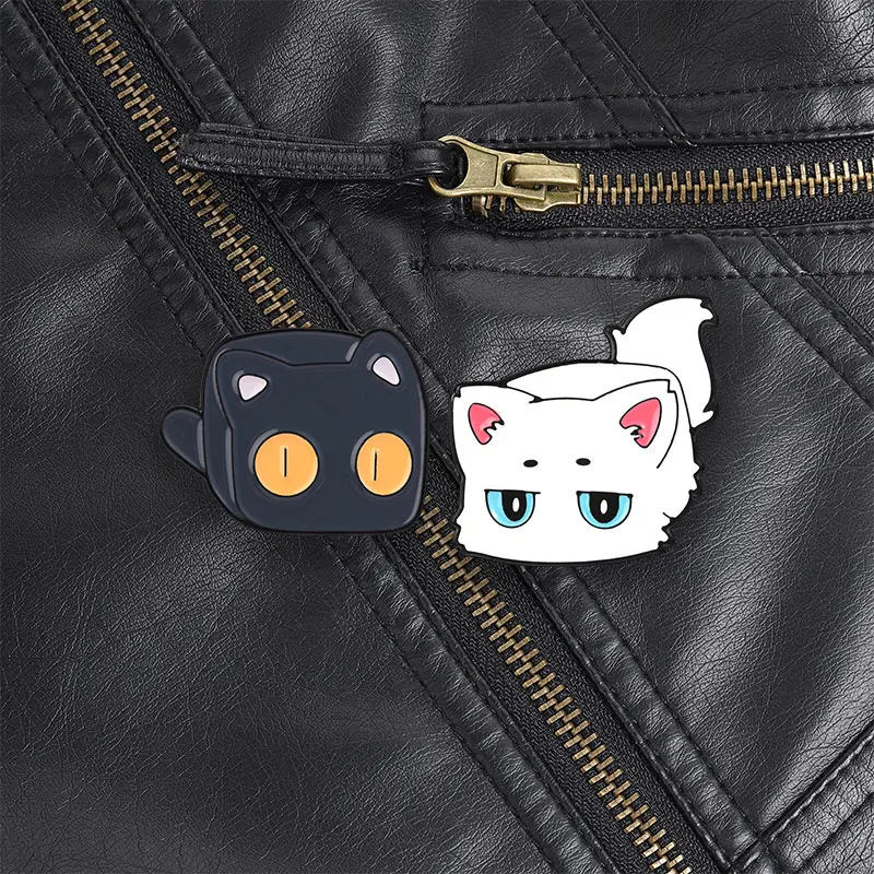 White Square Cat With Blue Eyes Enamel Pin, Minimalist Geometric Kitten Brooch For Modern Style And Cat Lover Gift