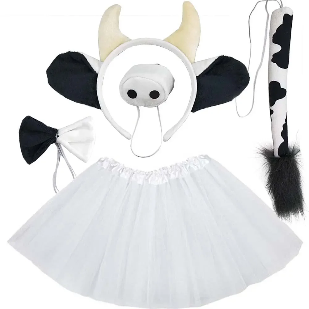 

Party Animal Milk Cow Cattle Headband Ears Nose Tutu Skirt Tie Tail Children Adult Birthday Halloween Costume Cosplay