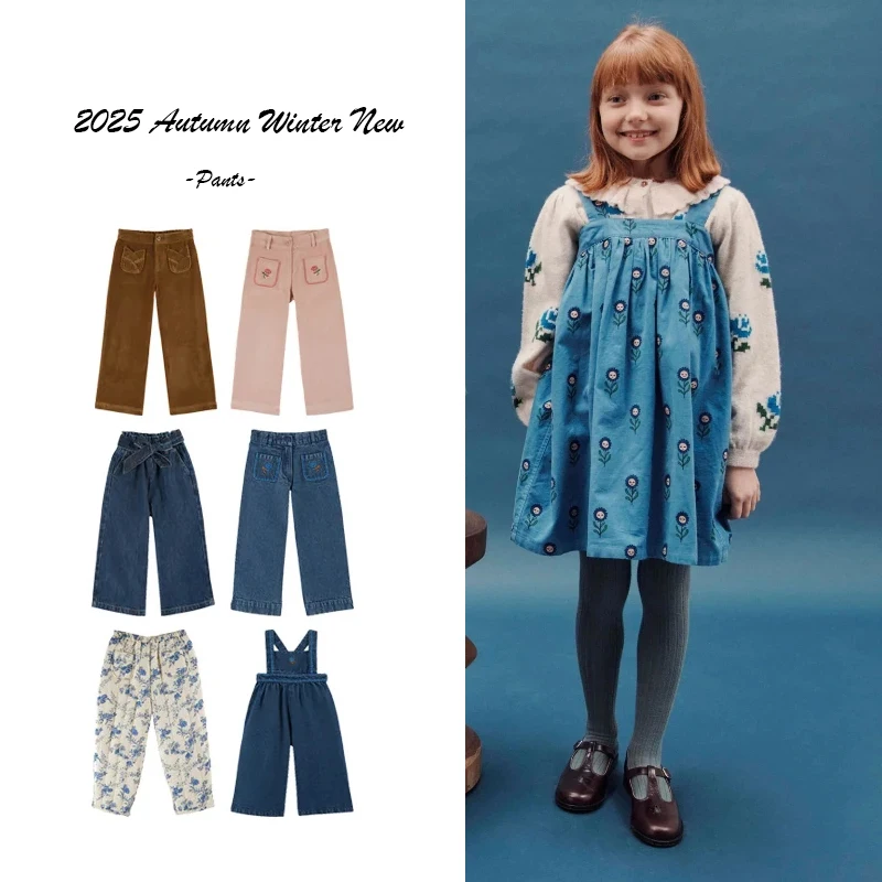 

2025 Autumn Winter New EM Brand Girls' Retro Corduroy Pants Girls' Loose Cotton Casual Warm Children's Pants Children's Clothing