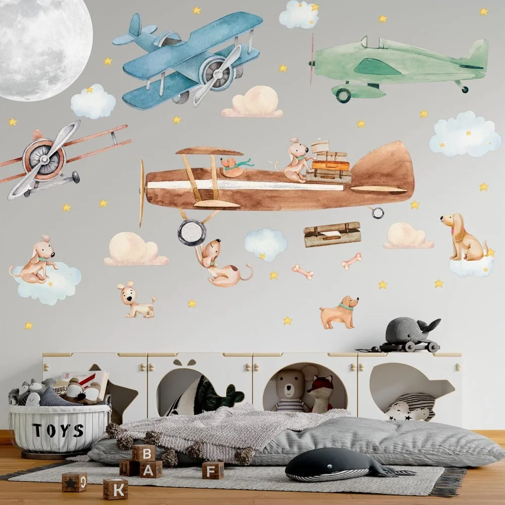 

XMSJ Airplane Wall Decals for Kids by - 89 pcs Premium Kids Wall Stickers Aircrafts - Creative Nursery Wall Deca