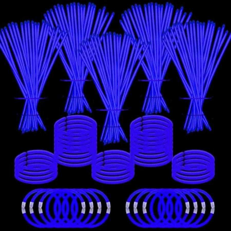 

500 шт. синих светящихся браслетов и ожерелий, 8-дюймовые светящиеся палочки с коннекторами, светящиеся в темноте, товары для вечеринок, неоновые светящиеся аксессуары для вечеринок