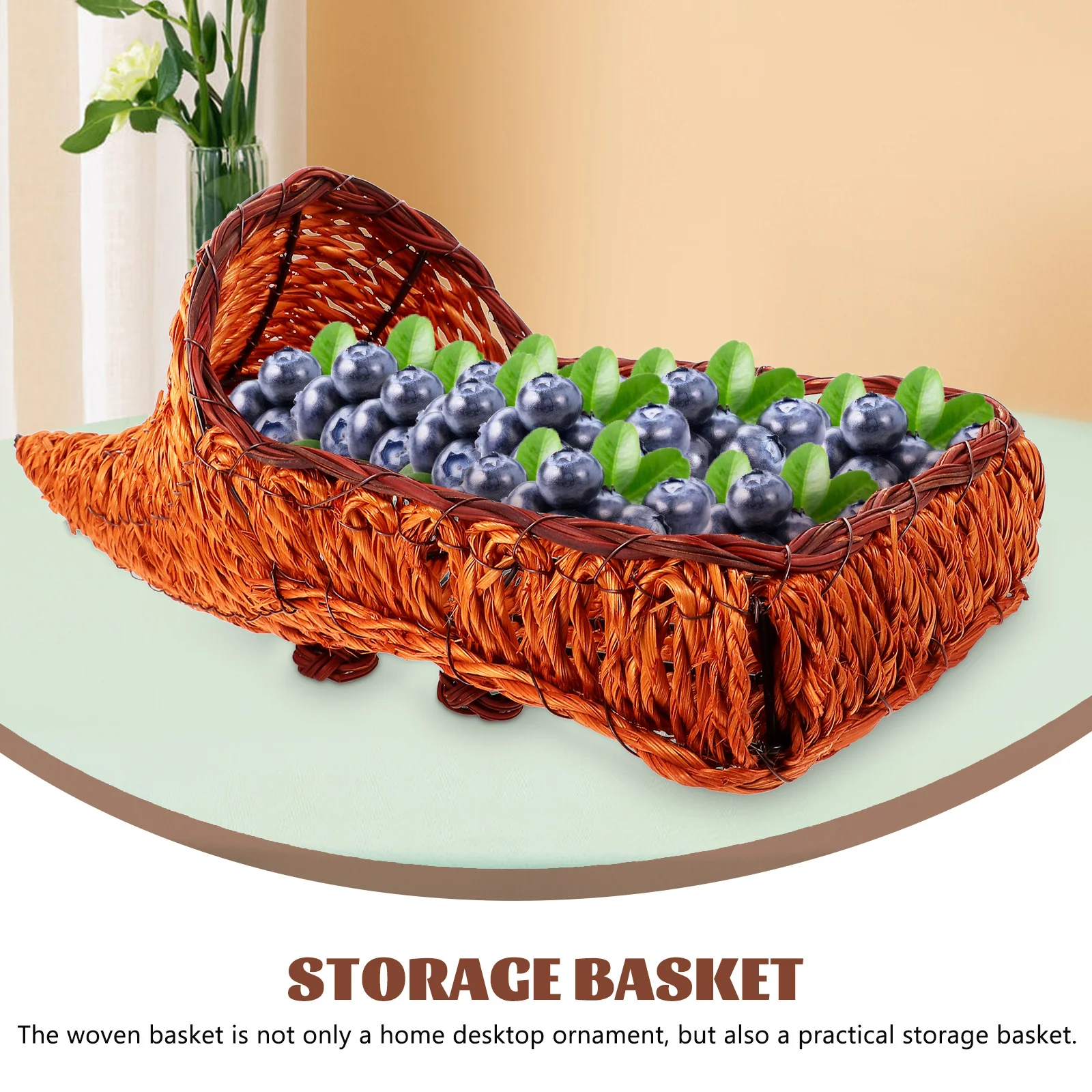 

Bamboo Ox Horn Storage Basket Hand Woven Rustic Food Bread Fruit Basket Multipurpose Kitchen Storage Organizer