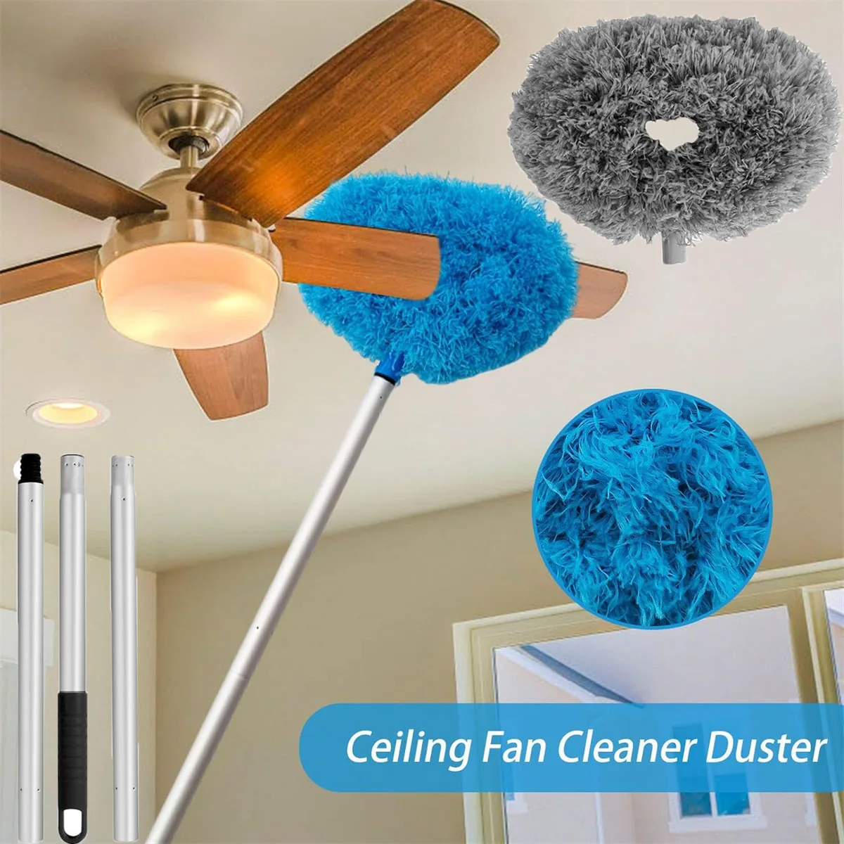 Ceiling Fan Cleaner Dusters with Extension Pole Dust Removal Brush Removable Washable Microfiber Ceiling Duster Cleaning Tool