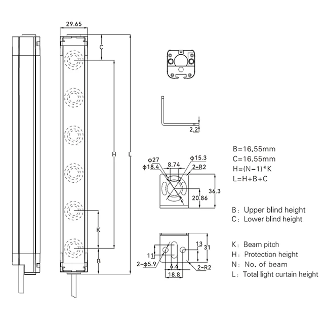 وقت الاستجابة أقل من 20 مللي ثانية مستشعر كشف الأشياء Ldr مستشعر الضوء 40 مللي متر شعاع الملعب مستشعر شعاع السلامة لـ Omron #5