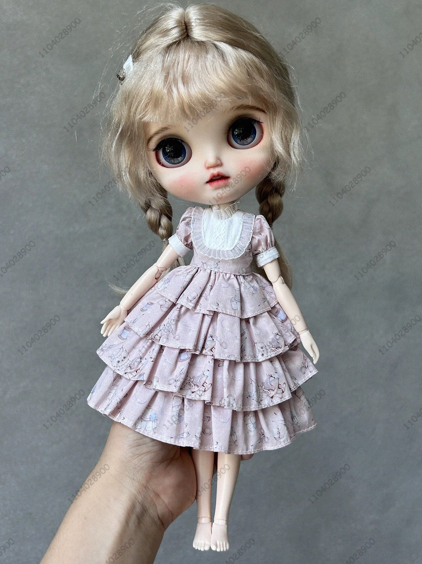 For Blythe Doll 30cm Azone Doll Clothes Pink Patterned Dress Cottagecore Floral Print Plaid Dress Puff Sleeves Long Sleeve Dress