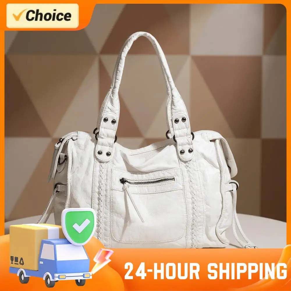 

Retro Motorcycle Bag PU Leather Single Shoulder Bag Large Capacity Top Handle Bag Women Work Travel Shopping Vintage Handbag