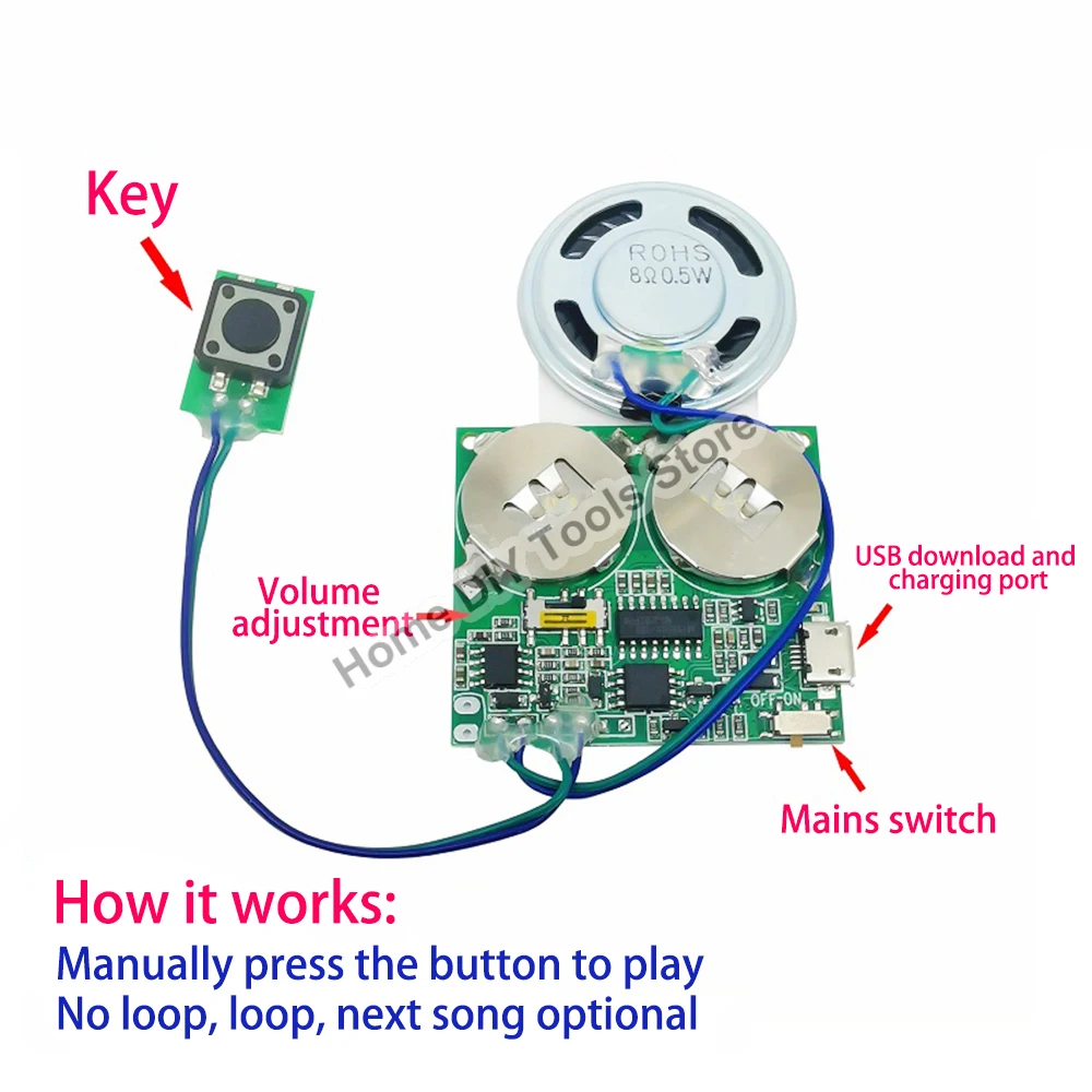 Módulo de sonido DIY Micro USB grabable chip de sonido 8M memoria altavoz hablando caja de reproductor de música programable