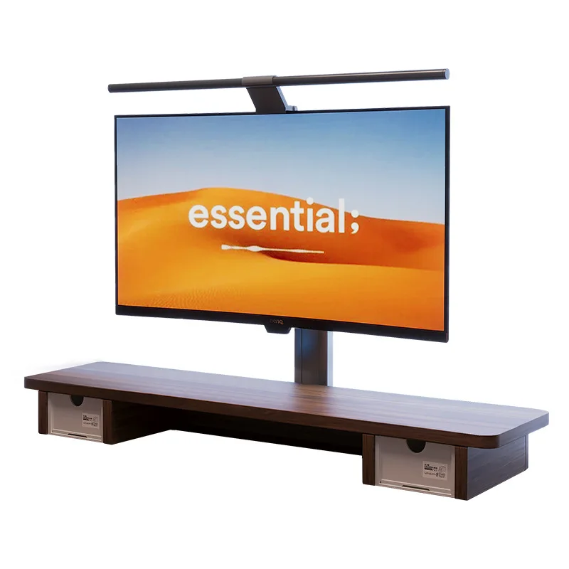 

Modern Portable Walnut Office Desk Height Stand Computer Extended Workstation Thick Wood Storage Rack for Desktop Organization