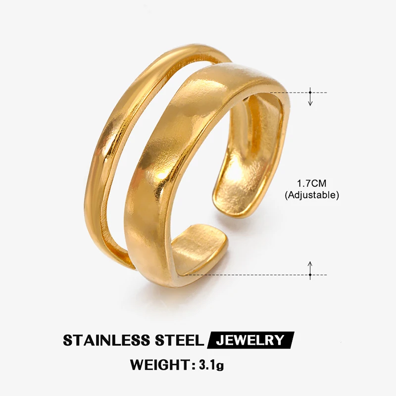 Bagues ouvertes géométriques irrégulières en acier inoxydable pour femmes, Texture couleur or, bague de mariage pour Couple, bijoux esthétiques élégants et tendance