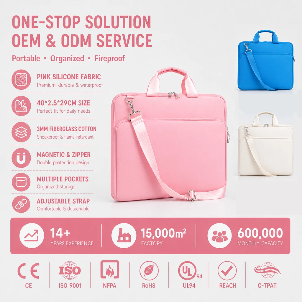 Heavy Duty Fireproof Document Bag with Strap Silicone Coated Fiberglass Handbag Waterproof Tablet Protector for Office Supplies