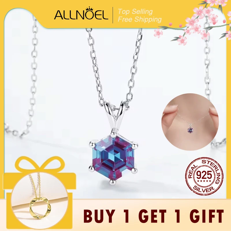 

ALLNOEL шестигранник 2CT александрит 7*7 мм 925 серебряный кулон ожерелье для женщин подарок на помолвку июнь камень оптовая продажа ювелирных изделий