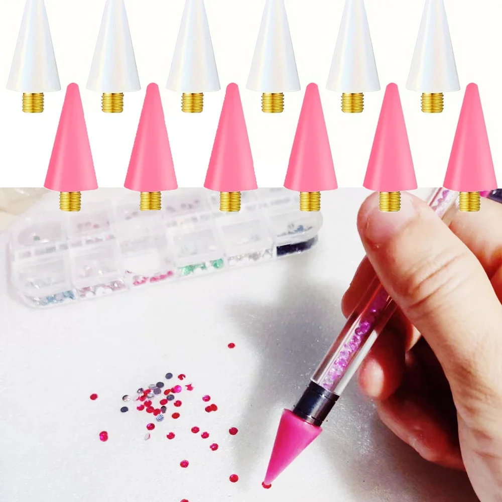 1/5/10Pc White/Pink Nail Dotting Pen Replacement Wax Head Rhinestone/Gem/Charm Picking Up Pen Tips Manicure Crayon Replace Tools