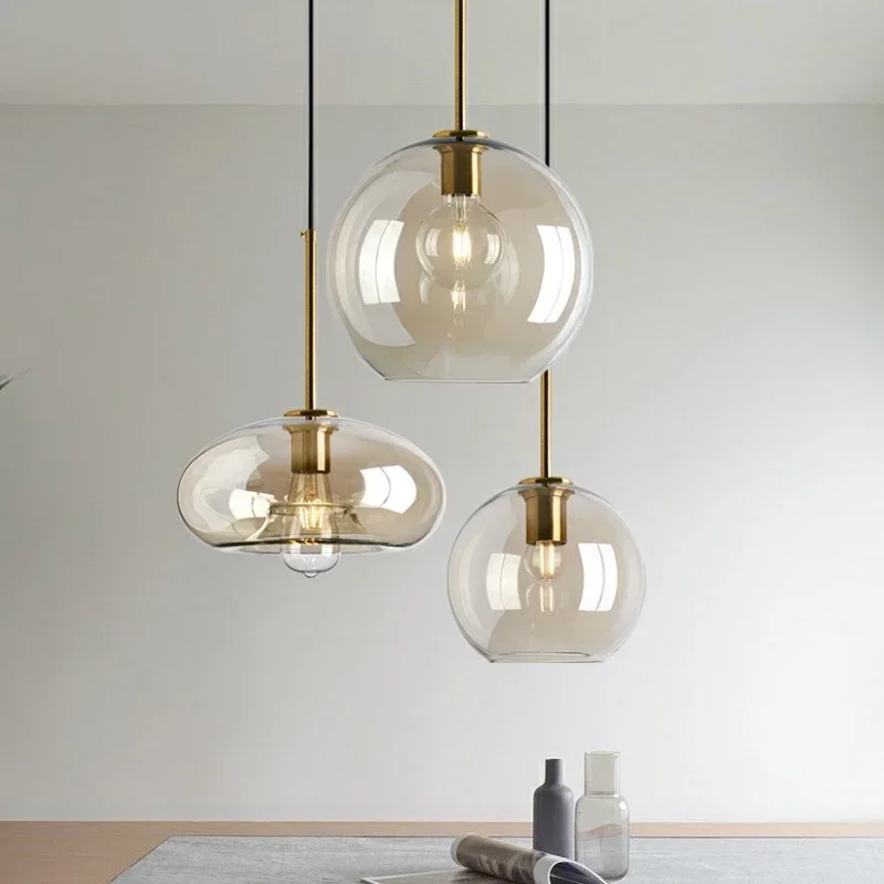 Nordic LED Glass Chandelier Single Multi Head Dining Room Pendant Light Living Room Bedroom Cafe Stairway Home Decoration Lustre