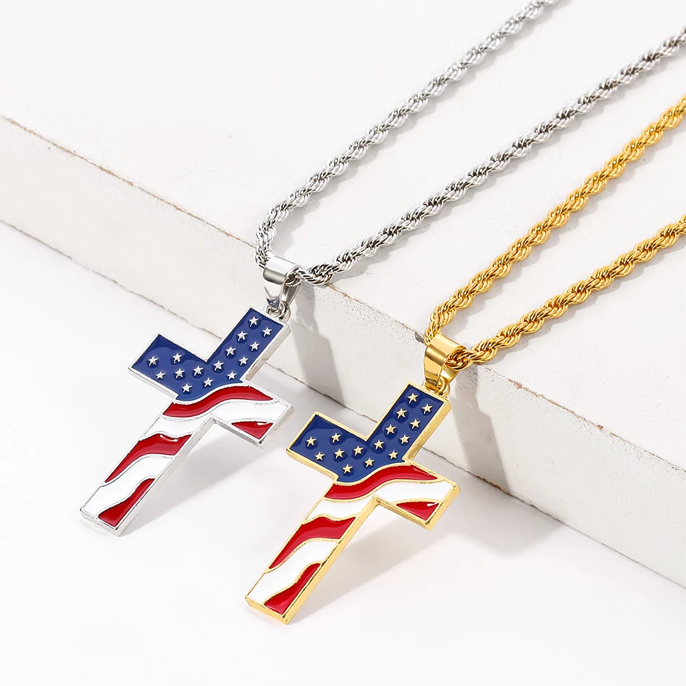 Collar con Cruz de la Bandera Americana Estilo Hip Hop Punk, Colgante de Moda con Personalidad, Joyería Unisex, Accesorio, Regalo