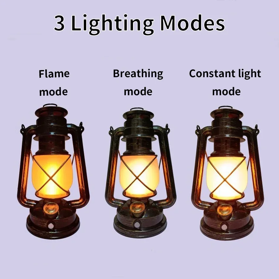 Vintage Lantern Portable Camping Light Rechargeable Outdoor Hanging Travel Light 3 Lighting Modes For Bar Restaurant Decoration