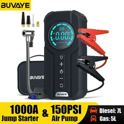 BUVAYE Car Jump Starter Air Pump Portable Air Compressor Multi-function Tire Inflator Auto Portable Battery Starter With EVA Bag