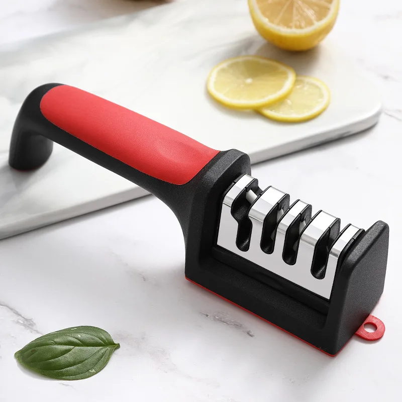 Kitchen 3-Segment Knife Sharpener Household Multi-Functional Hand-Held Three-Purpose Black Sharpening Stone