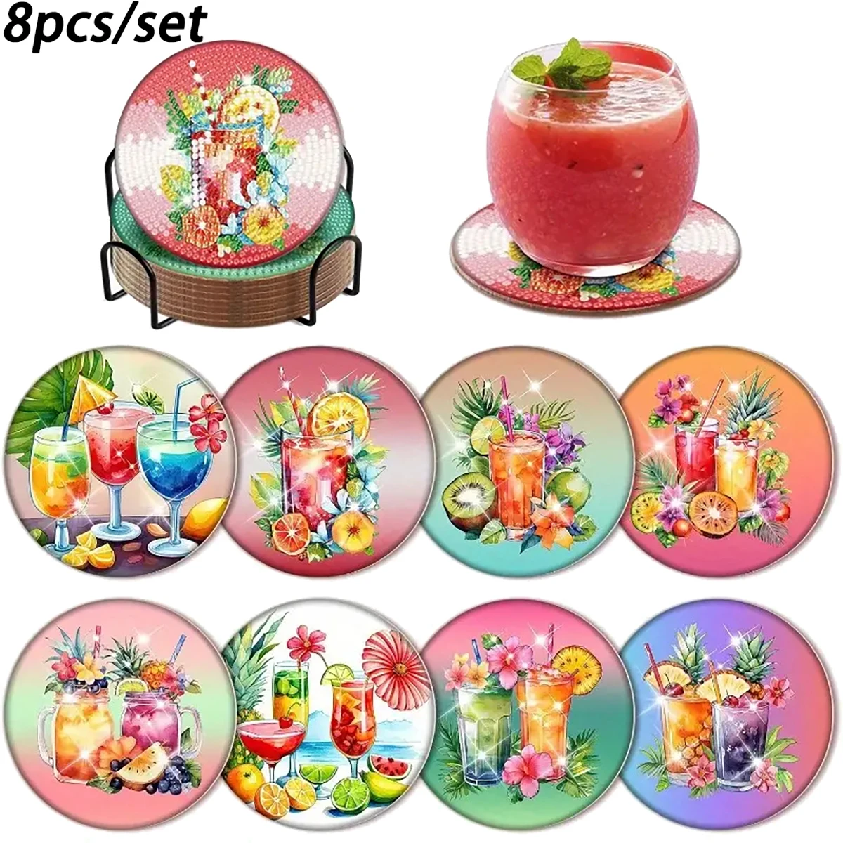 8 teile/los Obst becher, diamant bemalte Untersetzer, DIY-Untersetzer mit Klammern, Anfänger untersetzer, Bastel bedarf, Geschenke