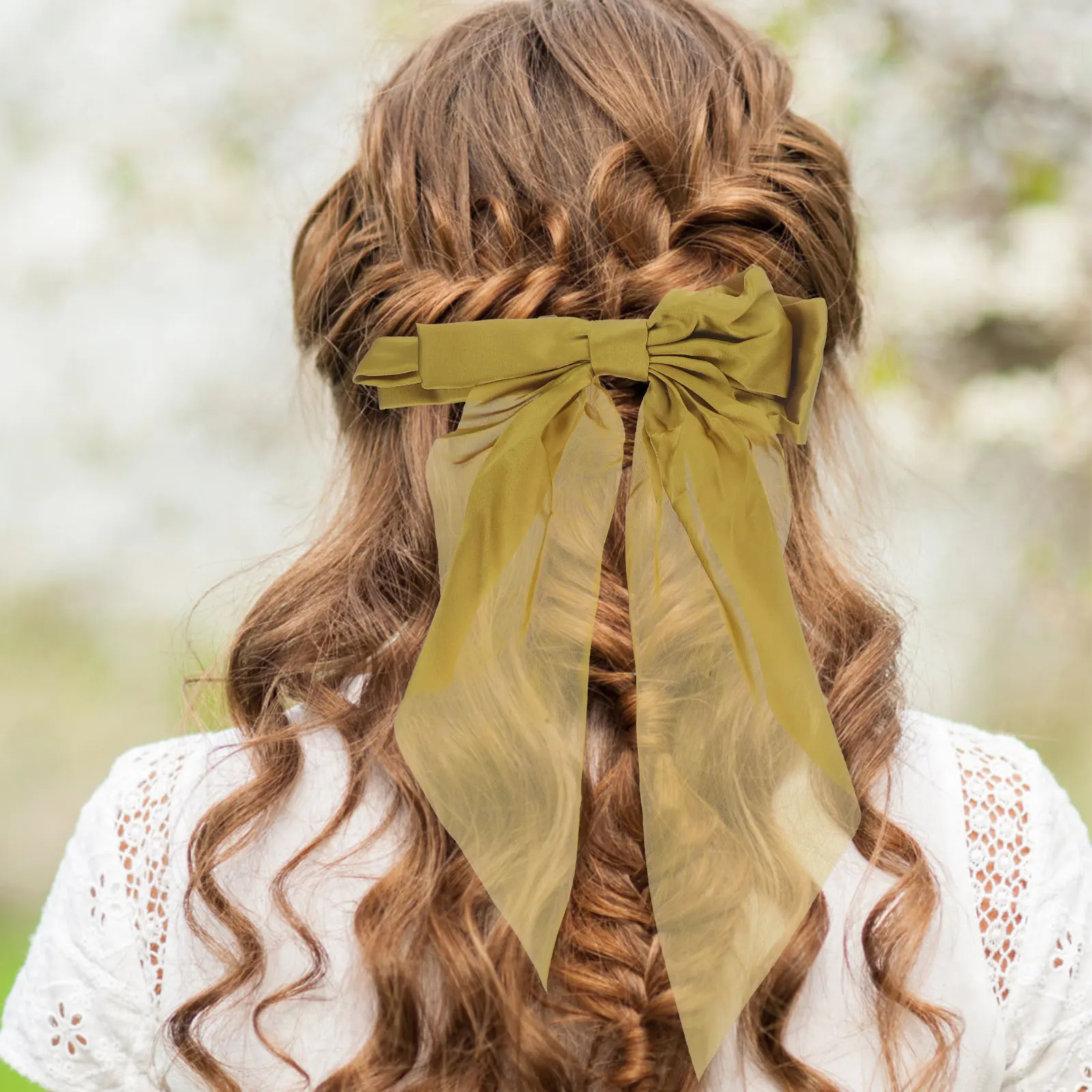 

2Pcs Hair Accessories Ribbon Bow Clips for Women Teen Girls 5# #Mustard Yellow Ponytail Barrettes Spring Hairpins