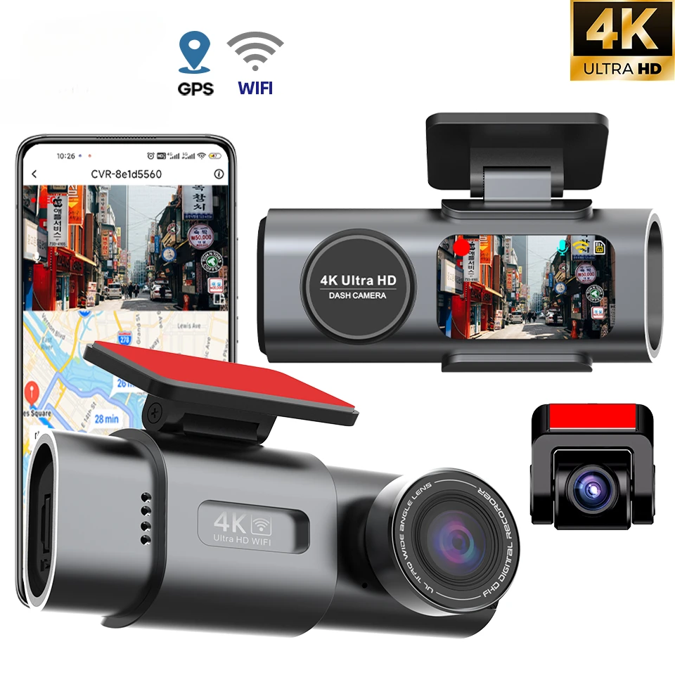 

Dash Cam Dual Lens 4K UHD Recording Car Camera DVR Night Vision Video Recorder With GPS Wi-Fi Room Black Box Rear View Camera