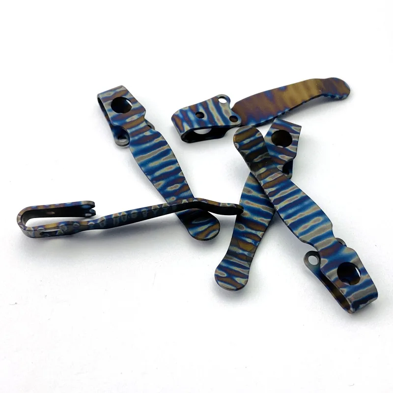 Roasted Blue Flame Pattern Knife Titanium Deep Carry Pocket Clip Clamp for Genuine Spyderco C229 Shaman Knives DIY Make Part